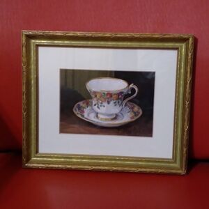 Framed Floral Teacup Artwork with Gold Matted Framed